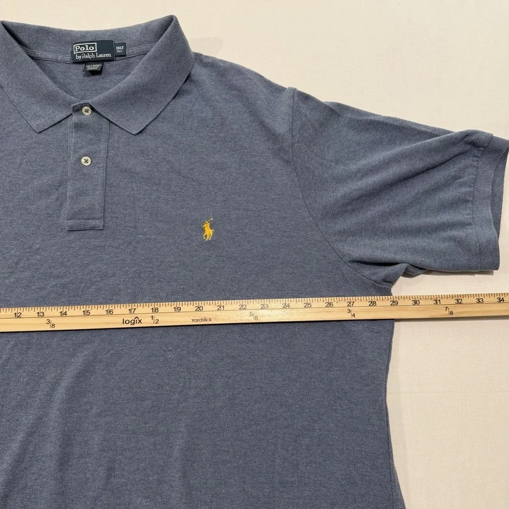 Polo Ralph Lauren Mens 3XLT Polo Shirt Tall Heather Blue Yellow Pony Pique Mesh